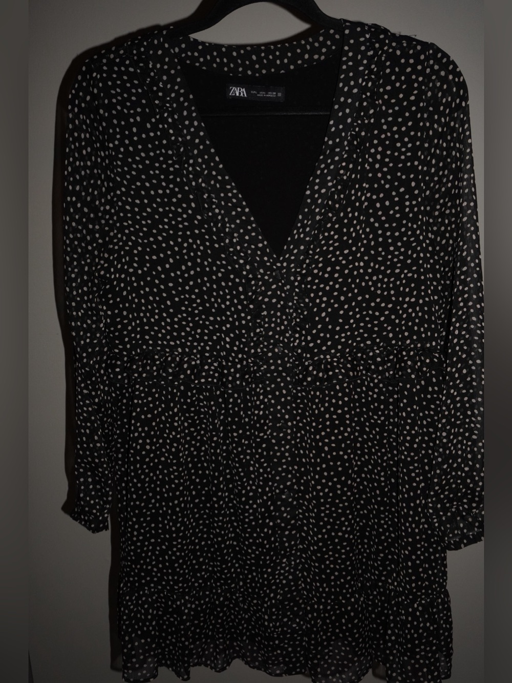 Zara Black Top with White Polka Dot V-Neck dress